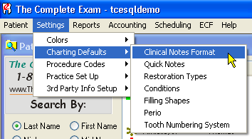 Menu selections for Clinical Notes Formatting